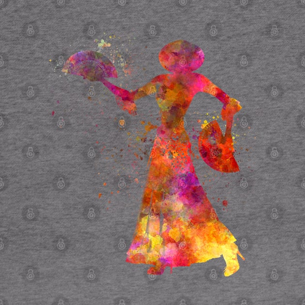 Gypsy woman dancing flamenco dancer silhouette in watercolor by PaulrommerArt